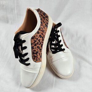 Leopard Print White Two Tone Lace-Up Sneakers Casual Women's‎ Shoes